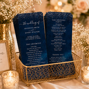 Navy Blue Silver Glitter Starry Night Wedding Program