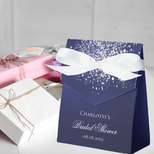 Navy blue silver glitter thank you bridal shower favour box