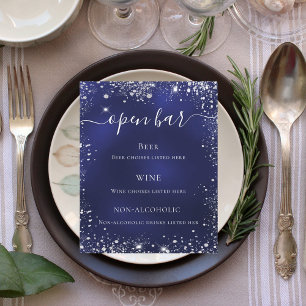 Navy blue silver glitter wedding bar menu