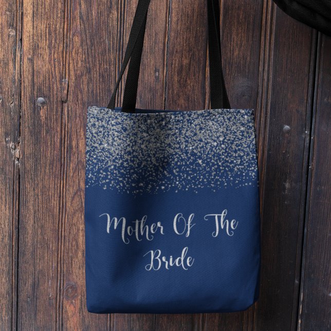 Navy Blue Silver Glitter Wedding Mother Of Bride Tote Bag (Creator Uploaded)