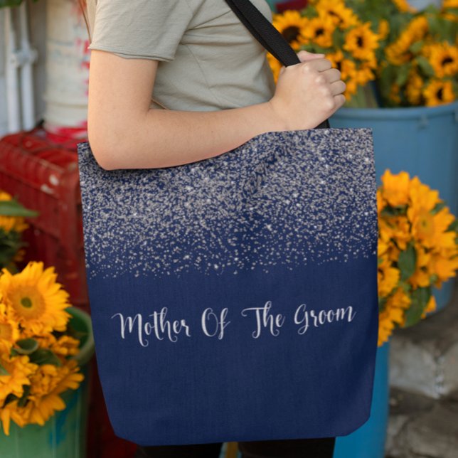 Navy Blue Silver Glitter Wedding Mother Of Groom Tote Bag (Creator Uploaded)