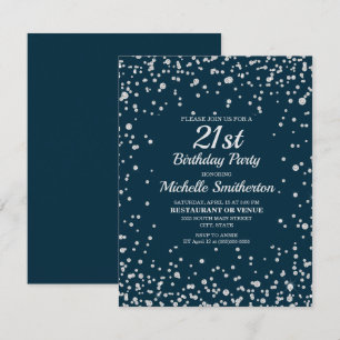 Navy Blue Silver Glitter Women 21st Birthday Card