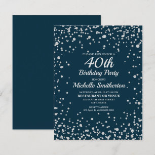 Navy Blue Silver Glitter Women 40th Birthday Card
