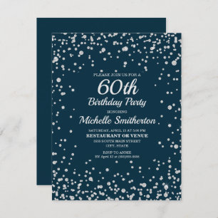 Navy Blue Silver Glitter Women 60th Birthday Card