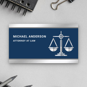 Navy Blue Silver Justice Scale Lawyer Attorney Business Card