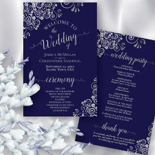 Navy Blue & Silver Lace Budget Wedding Program