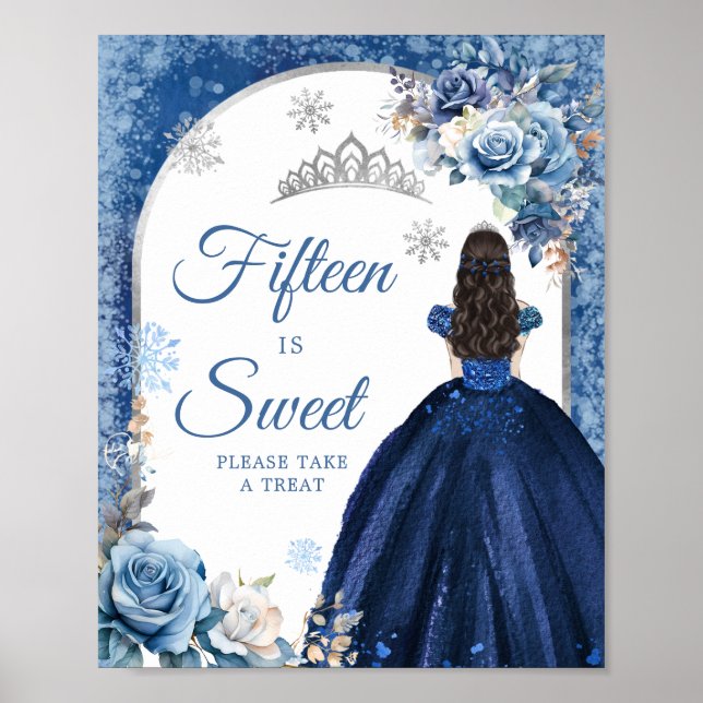 Navy Blue Silver Magical Winter Fifteen Is Sweet Poster (Front)