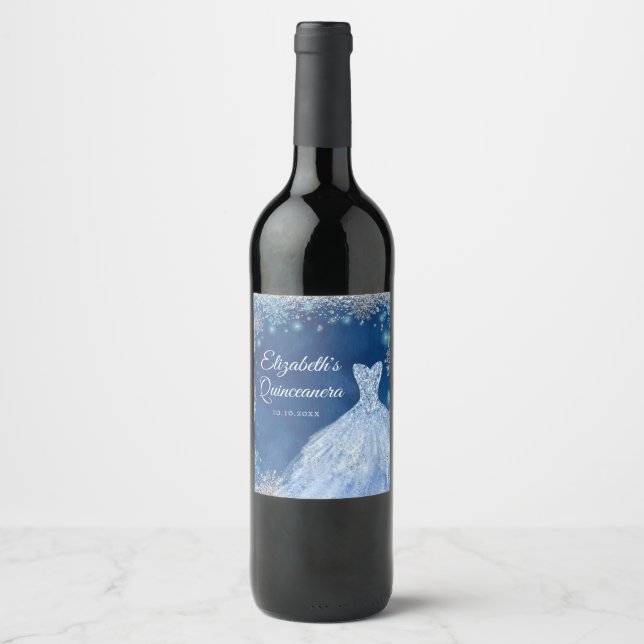 Navy Blue Silver Magical Winter Mis Quince Wine Label (Front)