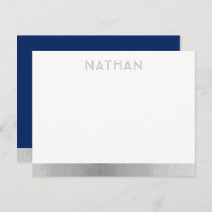 Navy Blue Silver Modern Bar Mitzvah Thank You Card