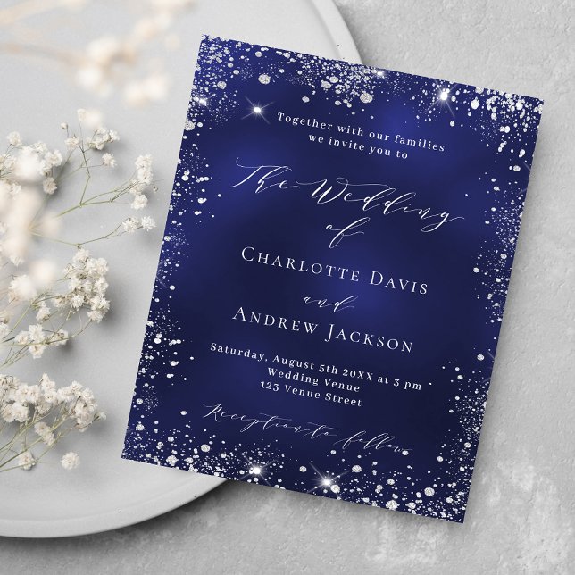 Navy blue silver modern budget wedding invitation flyer (Creator Uploaded)