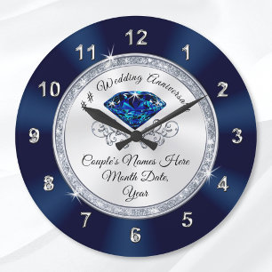 Navy Blue, Silver Personalised Anniversary Clock