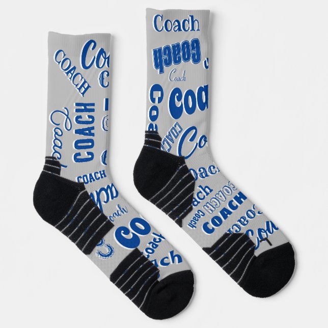 Navy Blue Silver Personalised Coach Gift Name Art Socks (Right)