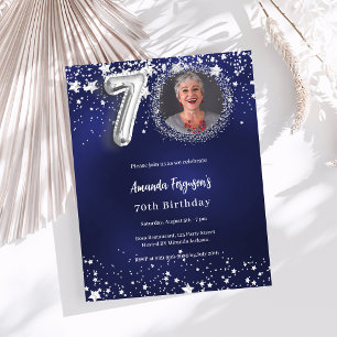 Navy blue silver photo 70th birthday invitation