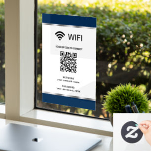 Navy Blue Silver QR Code Wifi Network and Password