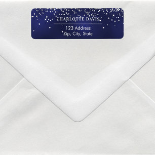 Navy blue silver return address label