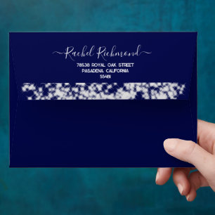 Navy Blue Silver Roses Butterflies Quinceanera Envelope