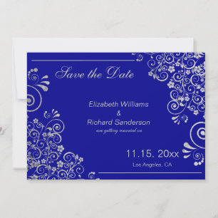 Navy Blue Silver Save the Date Wedding