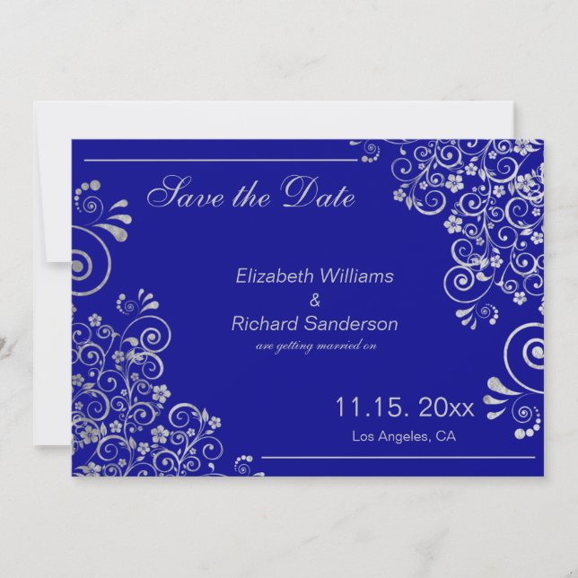 Navy Blue Silver Save the Date  Wedding (Front)
