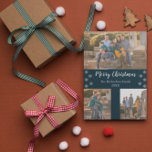 Navy Blue Silver Snowflake Christmas Collage Photo Holiday Card<br><div class="desc">Merry Christmas cards with pictures featuring photo collage, with three (3) images, white script typography and silver snowflake border, against classic navy blue background. The same border with snowflake pattern on a blue background, adorns the back of this design. Easily personalise with your favourite photos, colours and text. Photo credit...</div>