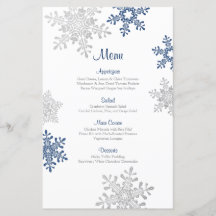 Navy Blue Silver Snowflake Winter Wedding Menu