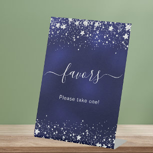 Navy blue silver stars favour pedestal sign