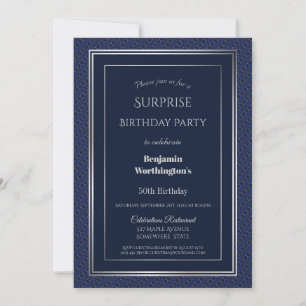 Navy Blue Silver Surprise 50th Birthday Party Invitation