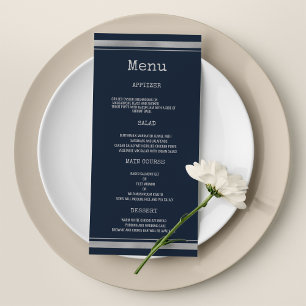 Navy blue silver typewriter font Wedding Menu