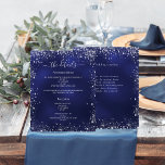 Navy blue silver wedding program details<br><div class="desc">A modern,  elegant wedding program/details/timeline.  A navy blue coloured background decorated with faux silver glitter sparkles. The blue colour is uneven. Personalise and add your names and wedding details. White coloured letters.  

Text on both sides. 

1 sheet = 1 program printed edge to edge.</div>