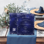 Navy blue silver wedding program details QR<br><div class="desc">A modern, elegant wedding program/details/timeline. A navy blue coloured background decorated with faux silver glitter sparkles. The blue colour is uneven. Personalise and add your names and wedding details. White coloured letters. Text on both sides. Add your wedding website url to the QR code. 1 sheet = 1 program printed...</div>