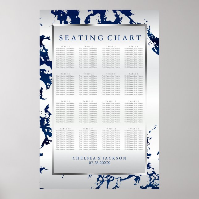 Navy Blue, Silver & White Satin - Seating Chart (Front)
