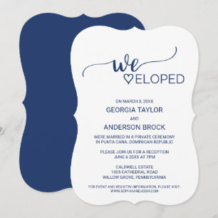 Navy Blue Simple Calligraphy Elopement Reception Invitation