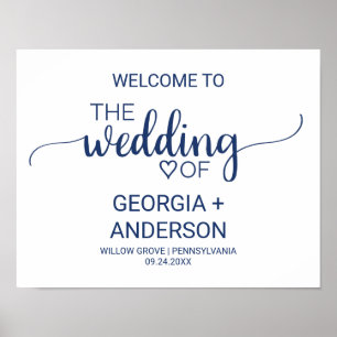 Navy Blue Simple Calligraphy Wedding Welcome Poster