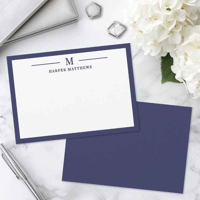 Navy Blue Simple Classic Personalised Stationery Card (Navy Blue Simple Classic Personalized Stationery Note Card )