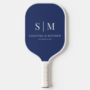 Navy Blue Simple Couple Initials Wedding Pickleball Paddle
