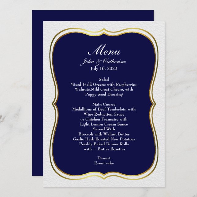 Navy Blue Simple Elegance Wedding Menu (Front/Back)