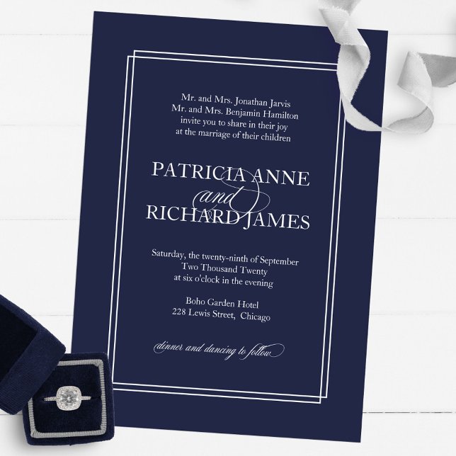 Navy Blue Simple Elegant Formal Wedding Invitation (Creator Uploaded)