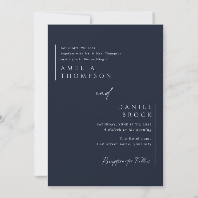 Navy Blue Simple Elegant minimalist handwritten  Invitation (Front)