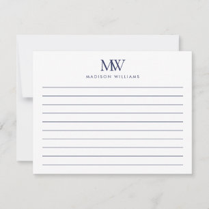 Navy Blue Simple Elegant Modern Monogram Card