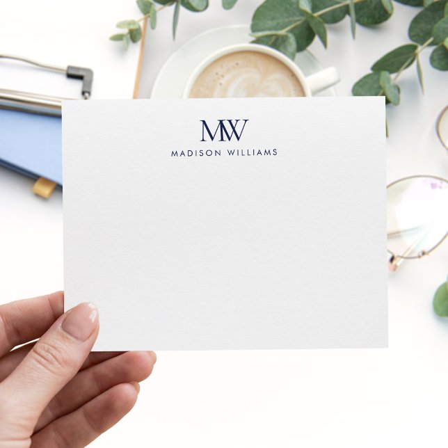 Navy Blue Simple Elegant Modern Monogram Card (Creator Uploaded)