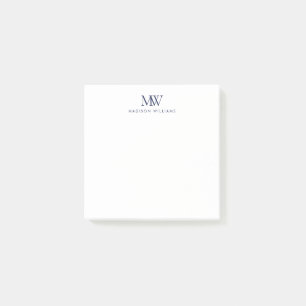 Navy Blue Simple Elegant Modern Monogram Post-it Notes