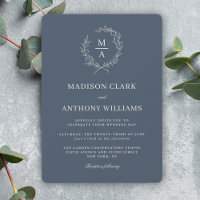Navy Blue Simple Elegant Monogram Wedding
