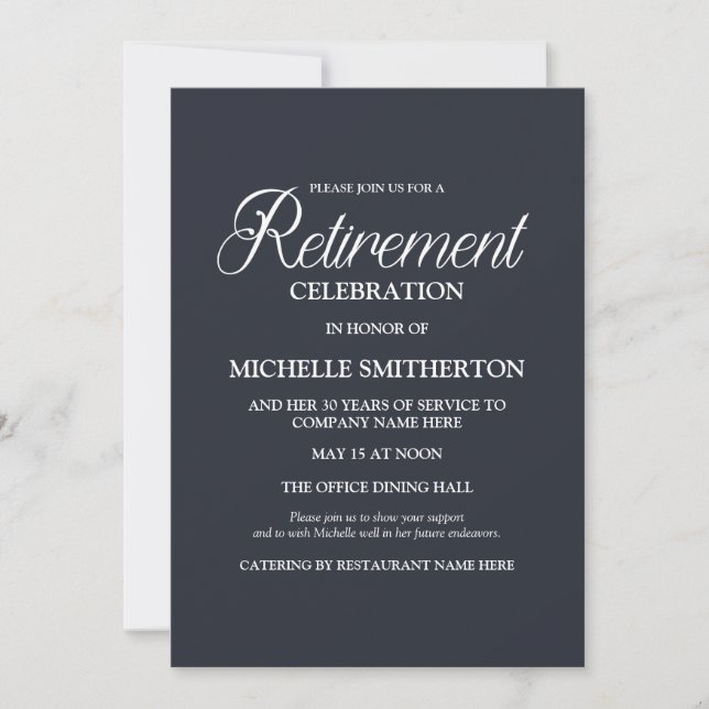 Navy Blue Simple Elegant Retirement Party Invitation (Front)