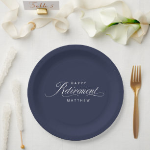 Navy Blue Simple Elegant Retirement Party Paper Plate