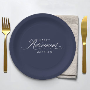 Navy Blue Simple Elegant Retirement Party Paper Plate