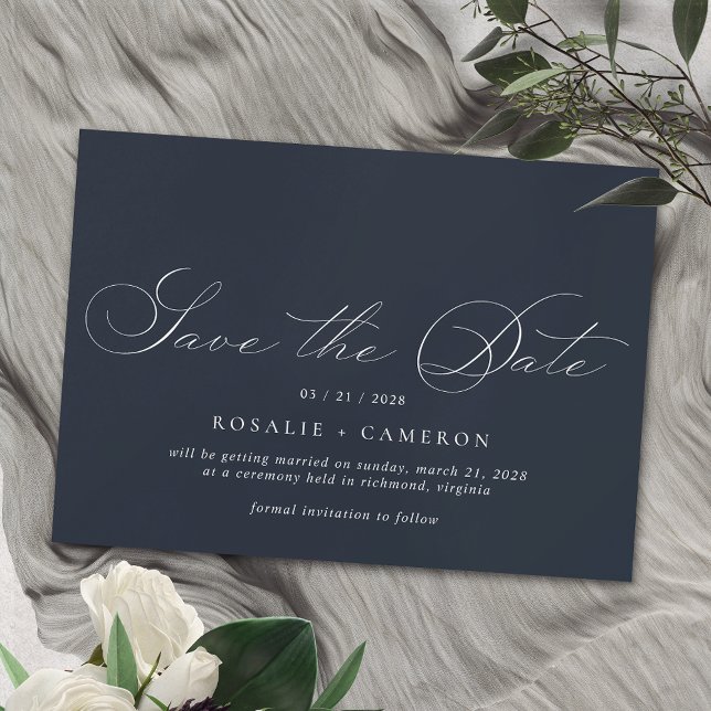 Navy Blue | Simple Elegant Vintage Script Wedding Save The Date (Creator Uploaded)