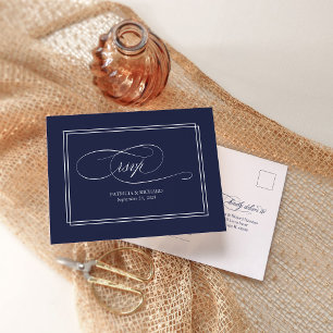 Navy Blue Simple Elegant Wedding RSVP Postcard