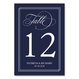 Navy Blue Simple Elegant Wedding Table Number