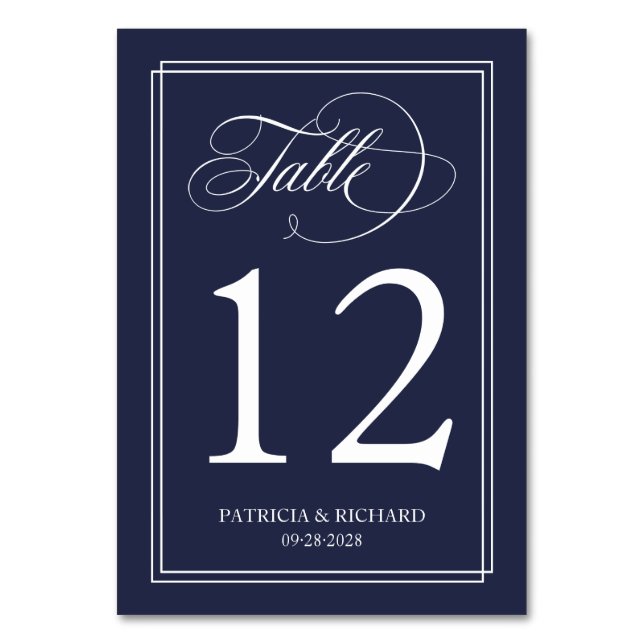 Navy Blue Simple Elegant Wedding Table Number (Front)