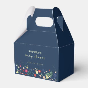 Navy Blue Simple Elegant Wildflower Baby Shower Favour Box