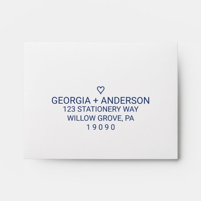 Navy Blue Simple Heart Printed Address RSVP Envelope (Front)